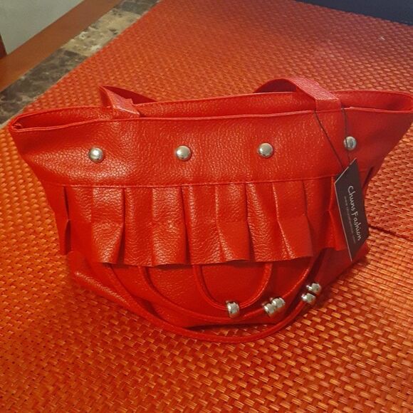 New Chuns Red Tote With Silver Beads New With Tags - Picture 1 of 3